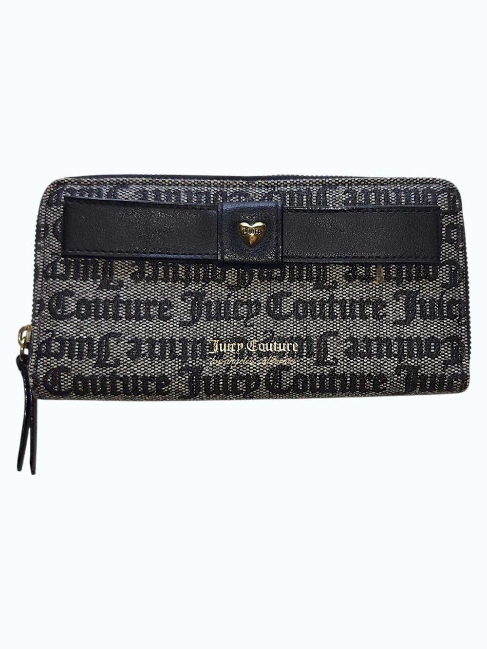 Juicy Couture Peek A Bow Black Gothic Logo Large Zip Around Card Holder Wallet